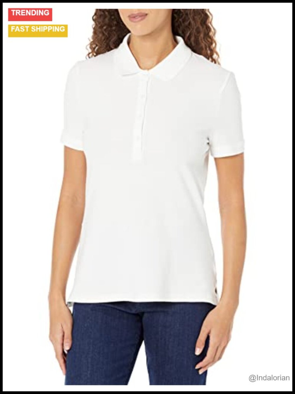 Women's Short-Sleeve Collared Polo Shirt, Cotton Blend, Plus Size